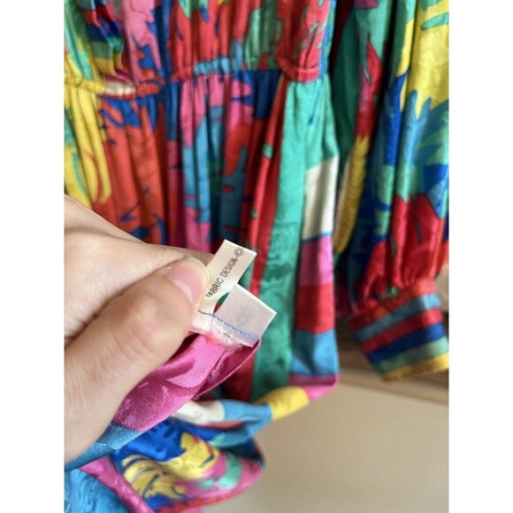 Anne Crimmins Silk Dress Vintage Colourful 80s Vibrant Long Dress Size 8 - Picture 5 of 11